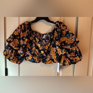 Live 4 Truth Black and Orange Puff Sleeve Crop Blouse Size Large